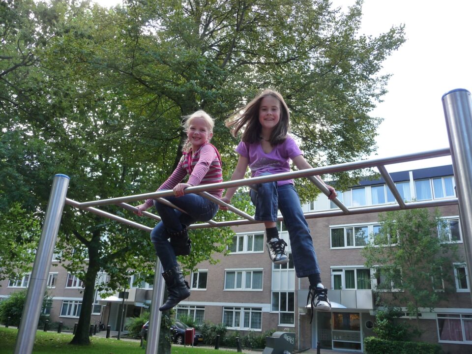 Spelende kinderen op hangrek